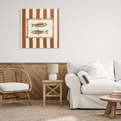 «Gone Fishing» sur toile rayée, design par Veronica Lara