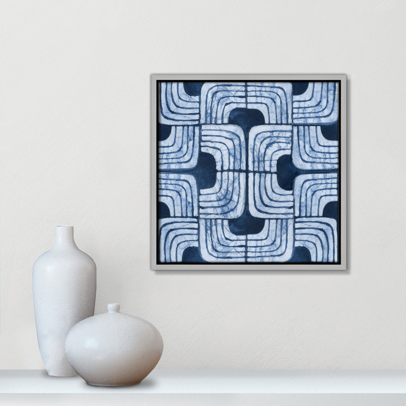 Imprimé Batik III bleu par Emma Peal, Argent, H 13,5 po x l 13,5 po