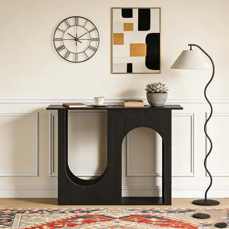 Narrow Sofa Table Behind Couch with Arched Design