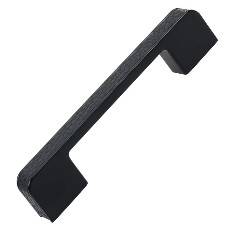 Embossed Leather Bar Pull, Matte Black, 3.75", 1