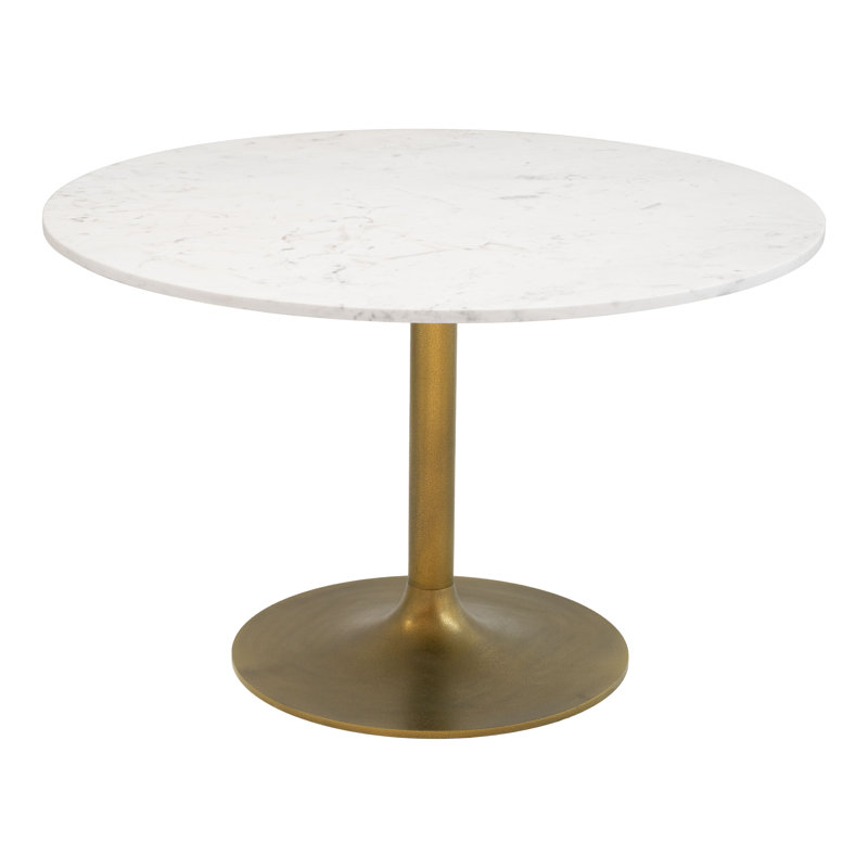 Table de salle à manger blanche et dorée, H 29,9 po x L 47,6 po x l 47,6 po