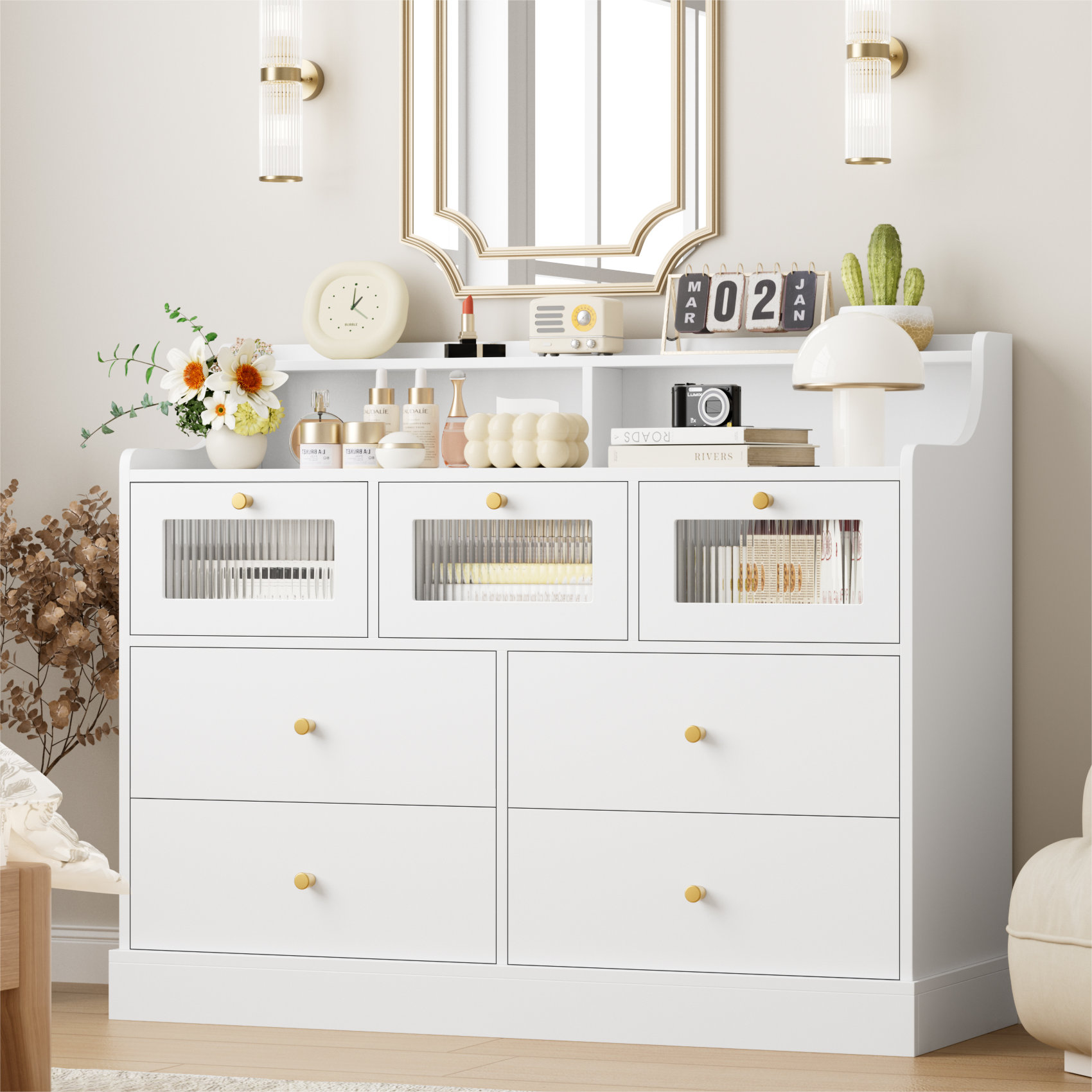 Willa Arlo™ Interiors Menachem 7 Drawer Dresser With Glass Drawers ...