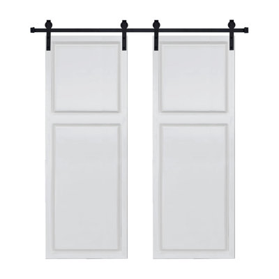 Double porte à 2 panneaux de style chalet de 3/4 po d'épaisseur 32 po X 80 po Porte de grange coulissante en MDF blanc avec trousse de quincaillerie