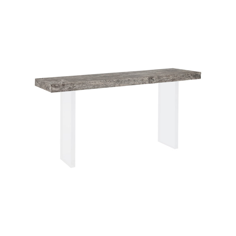 Transitional Gray Stone & Acacia Wood 60" Console Table with Acrylic Legs