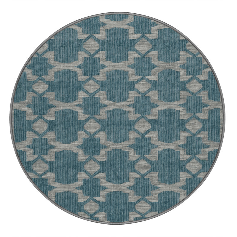 Machine Washable Trellis Gray Area Rug, Round 4'