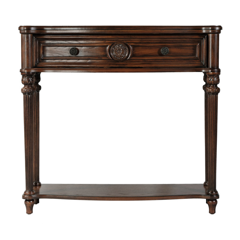 37" Serpentine-Shaped Console Table, Vintage Oak