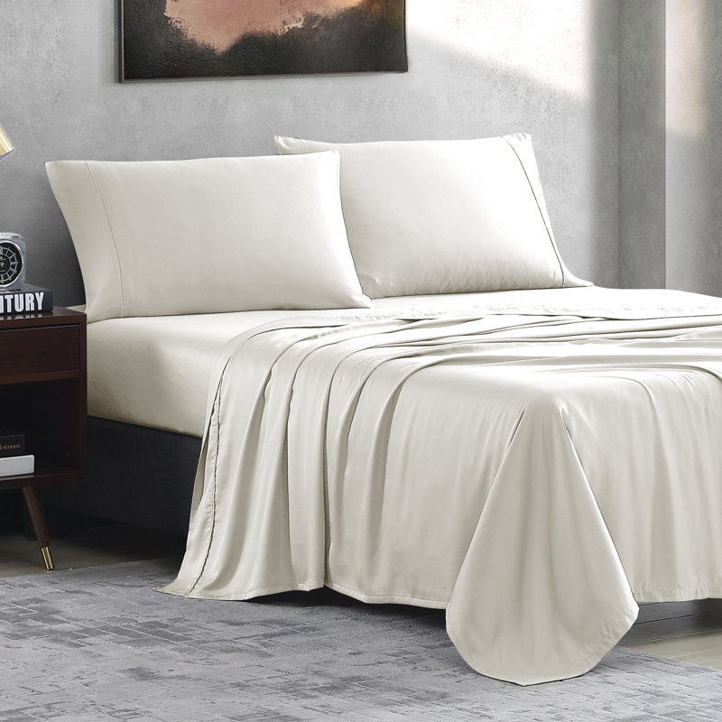 Sateen Sheet Set, White, King Sheet Set + Fitted Sheet + 2 Pillowcases