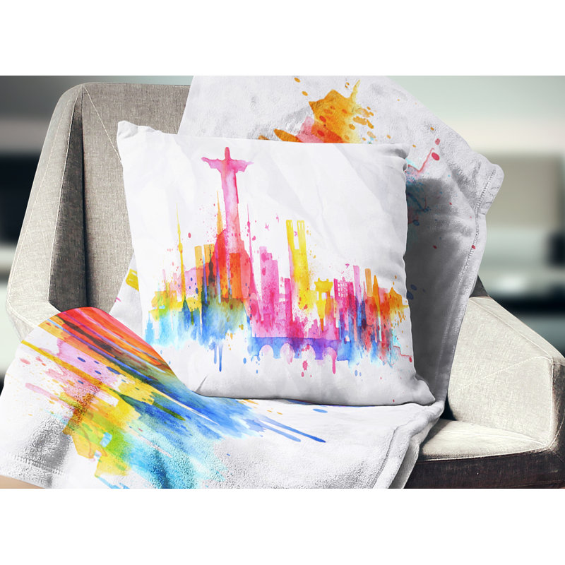 Rio de Janeiro Skyline - oreiller imprimé paysage urbain, 16 po x 1 po, Coussin décoratif