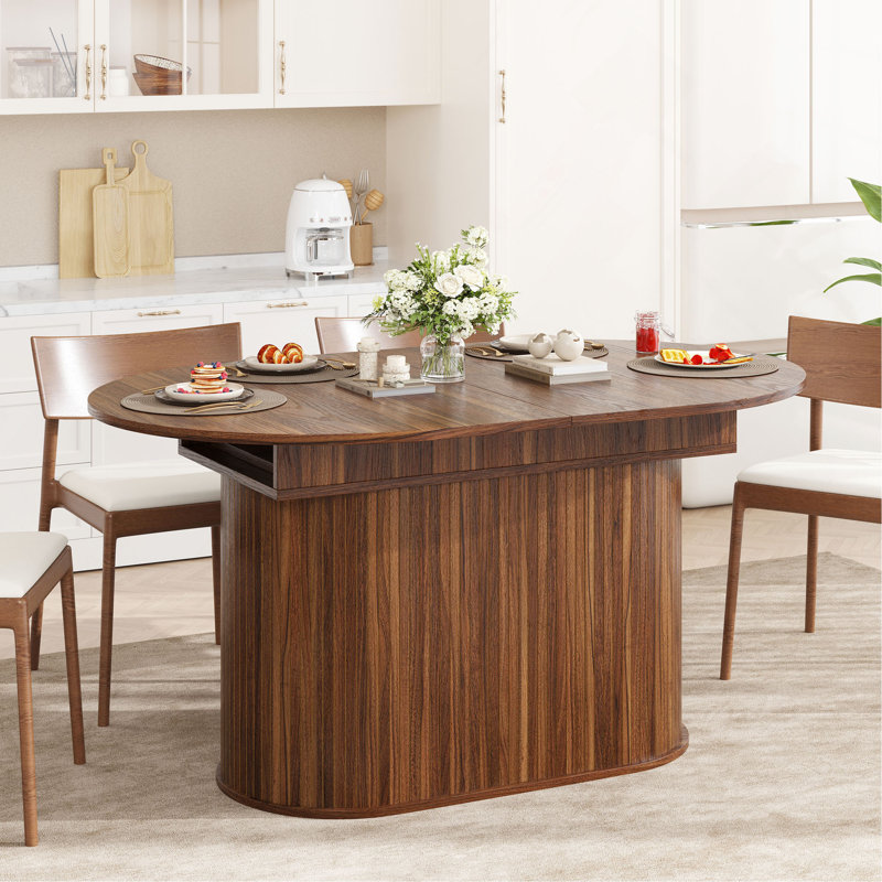 Table de salle à manger extensible de 55,11 po à 70,86 po avec pieds rayés pour le salon et la cuisine