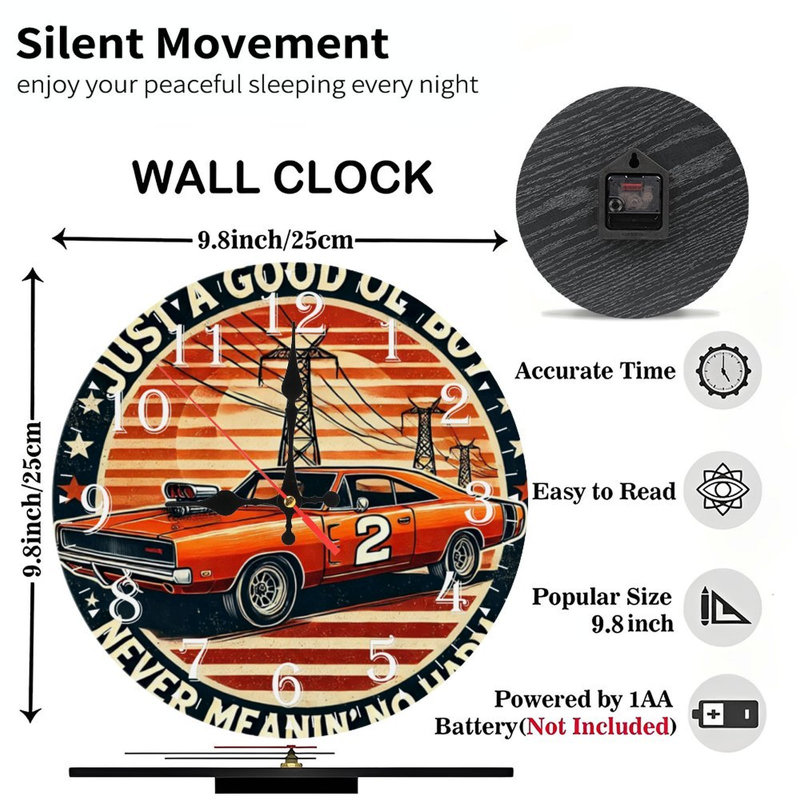 Horloge murale en bois 10 po, mouvement silencieux, à piles (piles AA non incluses), décor artistique, parfait pour les décorations