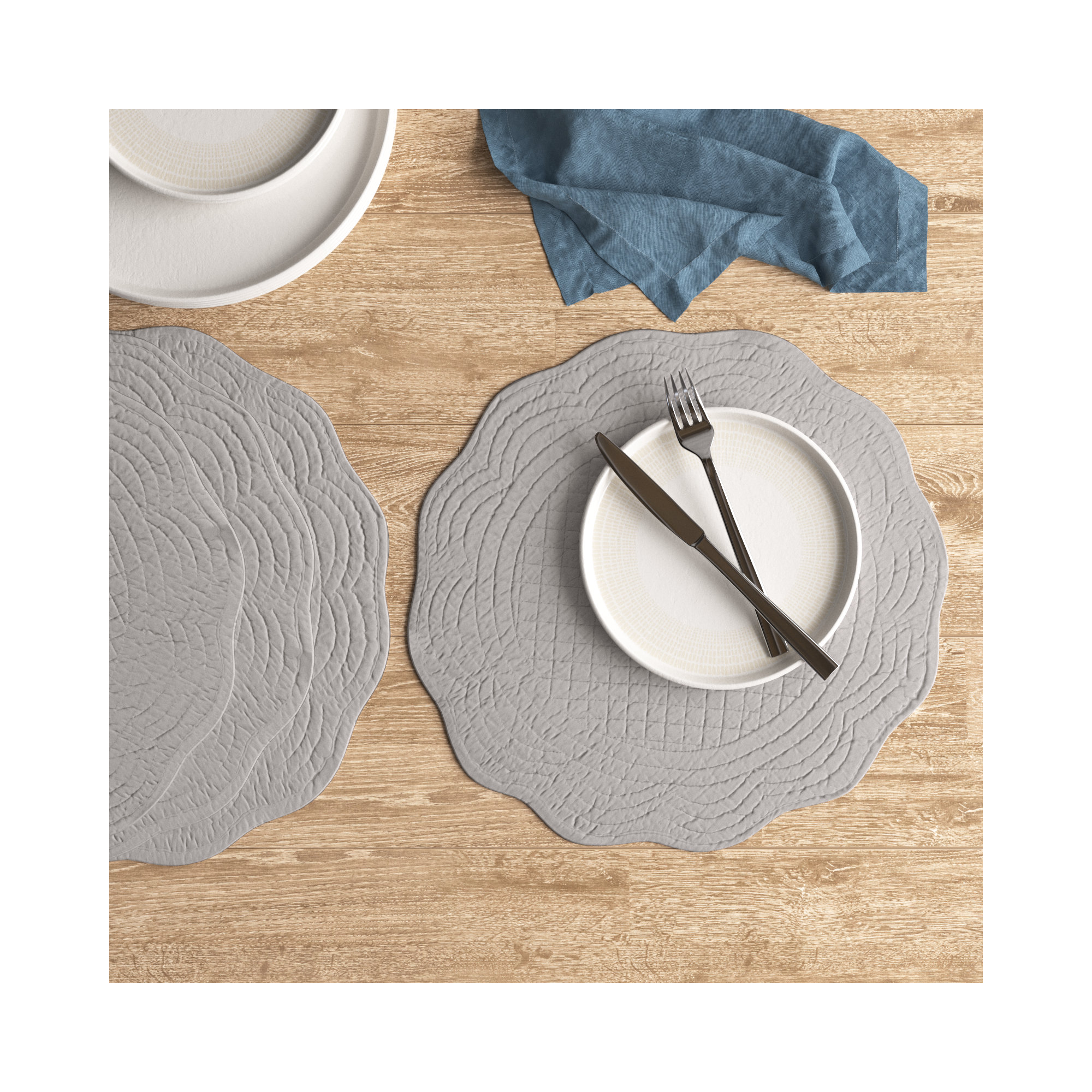 Grover Cotton Round Placemat, Gray