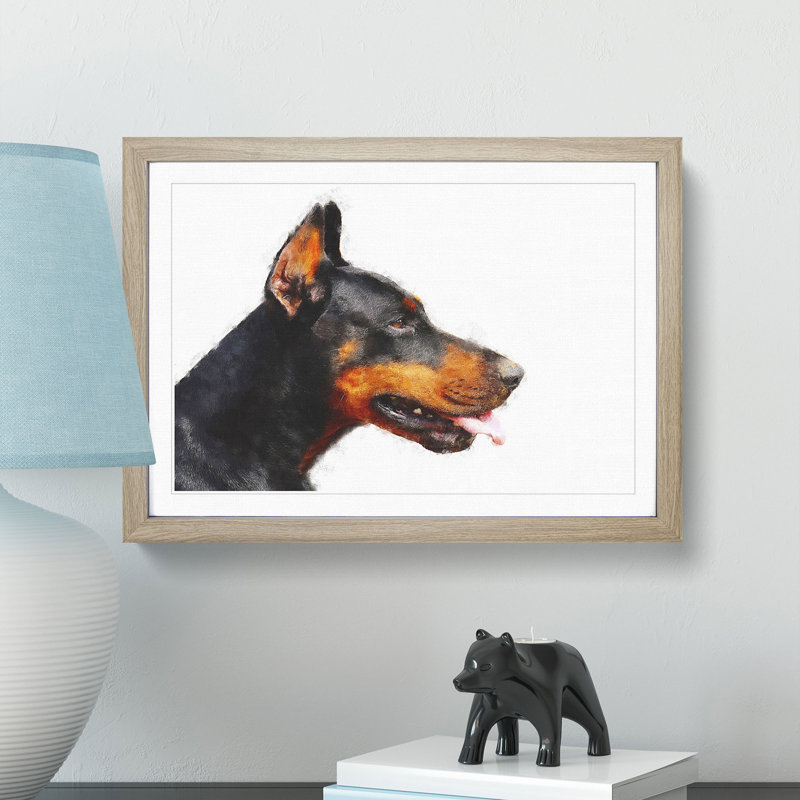 Magnificent Doberman Dog - Picture Frame Graphic Art Print, 33cm H x 45cm W x 2cm D, Oak Framed