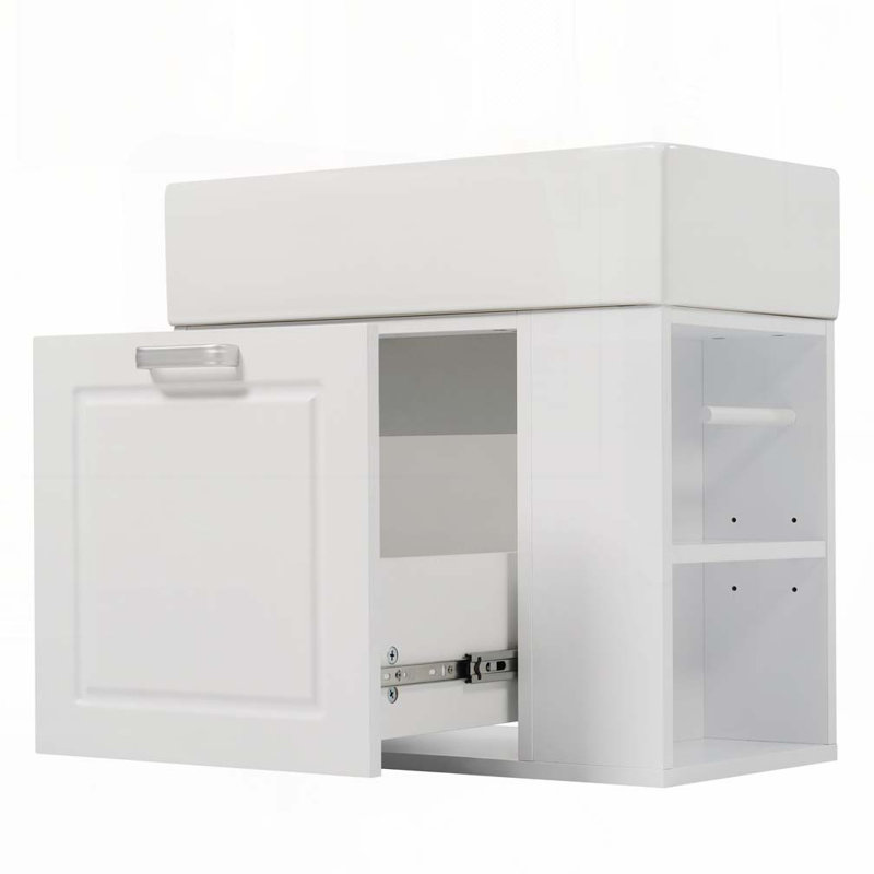 Meuble-lavabo de salle de bain avec lavabo, armoire flottante murale, grand tiroir et tablette réglable, Blanc
