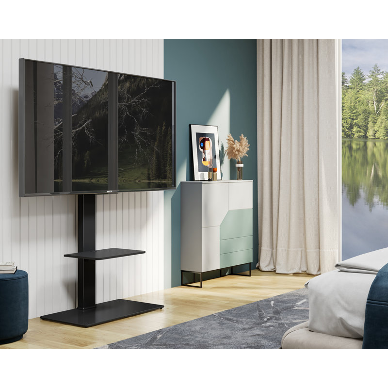Abbing Square Universal Swivel Floor TV Stand TV Mount with Glass Base for 32 to 65 Inch Screens, Height Adjustment and Holds up to 88Lbs