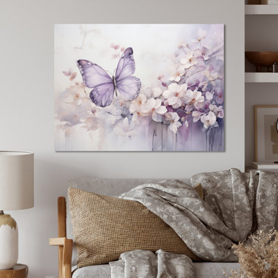 Décoration murale en métal «Mauve papillon enchanté vol II»