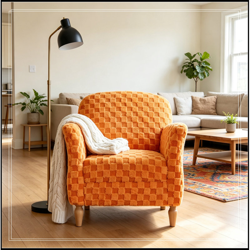 Fauteuil d'appoint rembourré avec pieds en bois, Orange