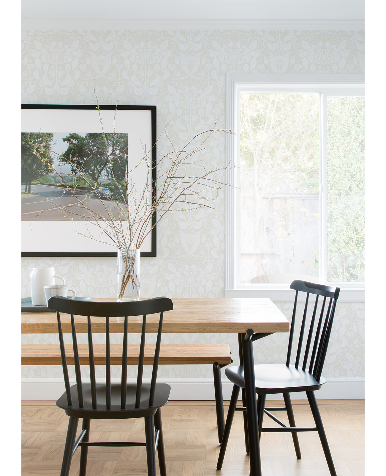 Leavy Floral Wallpaper, Bone