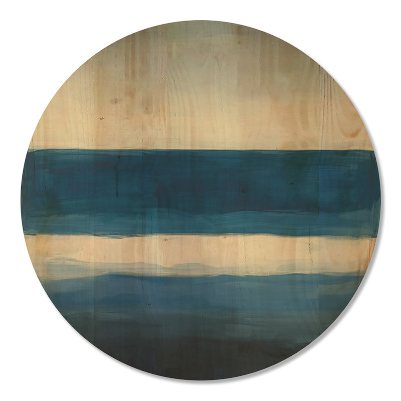 Bandes Horizon Cobalt - Décoration murale ronde en bois de style côtier, Rond 23 po, Rond