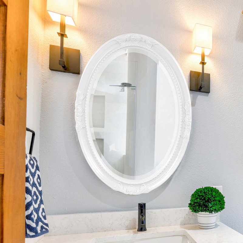 Miroir décoratif mural biseauté de style traditionnel, Blanc lustré