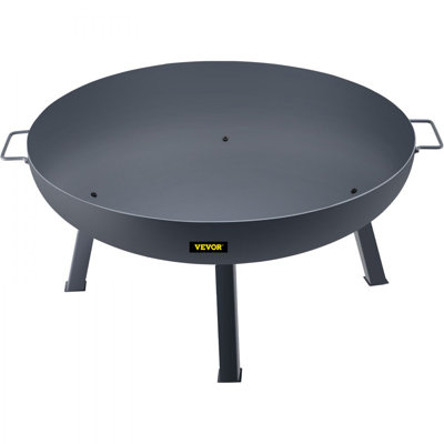 Fire Pit Bowl, 34-Inch Diameter Round Carbon Steel Fire Bowl, Wood Burning for Outdoor Patios, Backyards & Camping Uses, with A Drain Hole, Portable Handles and A Firewood Stick, Black