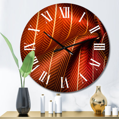 Ruby Red Fabric with Gold Line III - Patterned Wall Clock