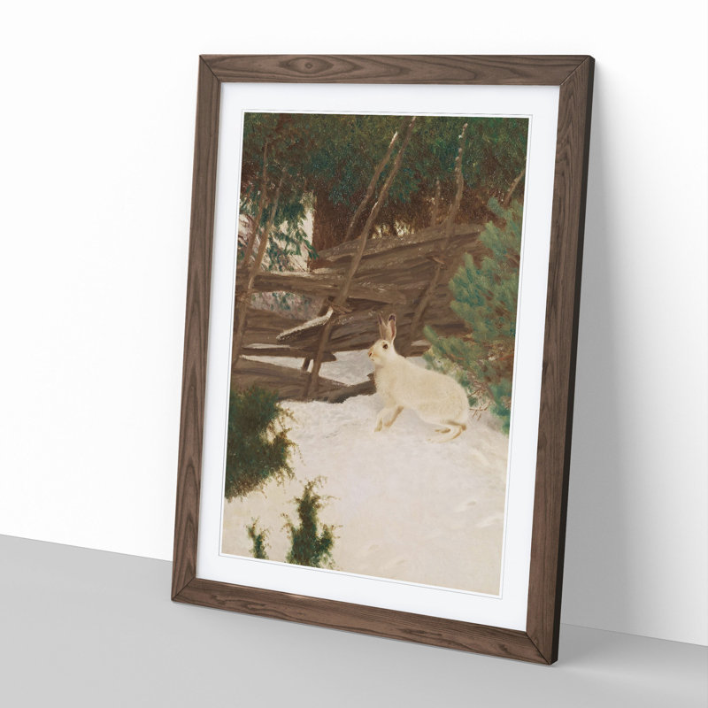 White Hare Vol.6 by Bruno Liljefors - Picture Frame Painting, Walnut, 65cm H x 48cm W x 2cm D