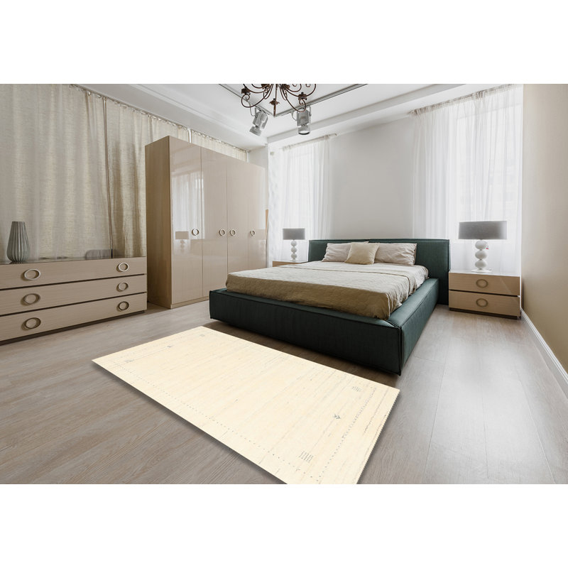 Tapis de zone crème contemporaine, Rectangle 5 pi x 7 pi