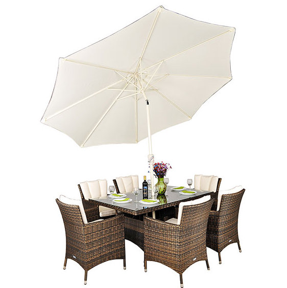Harold 6 - Person Wicker Patio Dining Set with Rectangular Table , Cushions Included