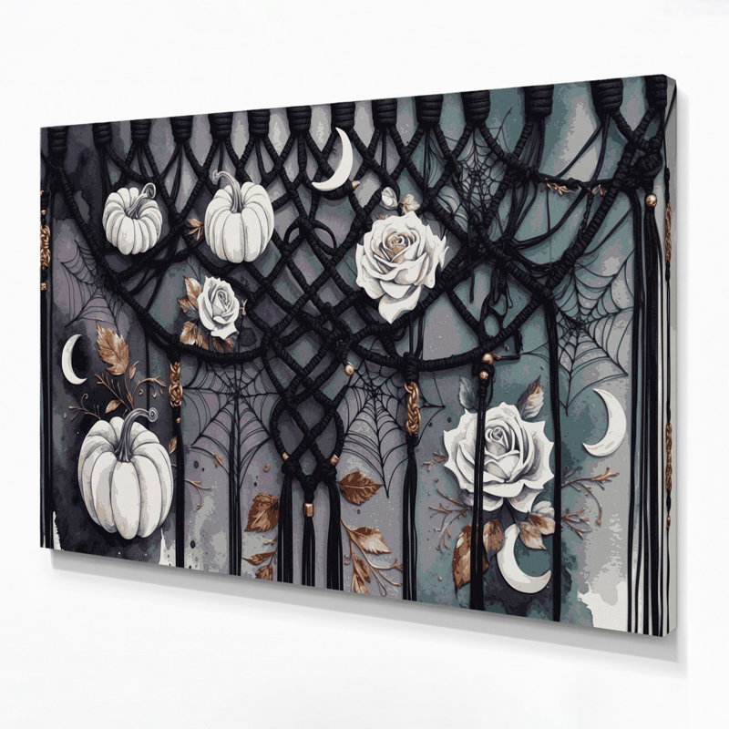 «Halloween Boho Halloween macrame», art mural sur toile mauve, H 12 po x l 18 po