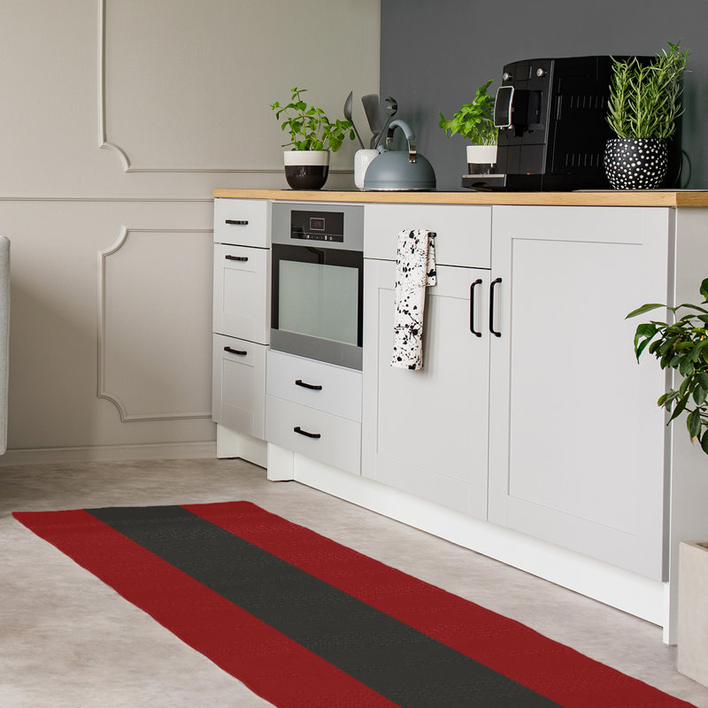 Tapis rouge/gris, Tapis de couloir 2 pi 6 po x 8 pi