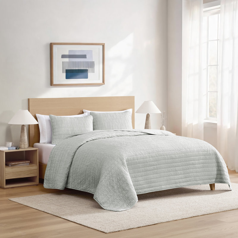 Ensemble de courtepointe en microfibre délavée 3 pièces Swift Home, Gris, Courtepointe double/grand et 2 taies décoratives 