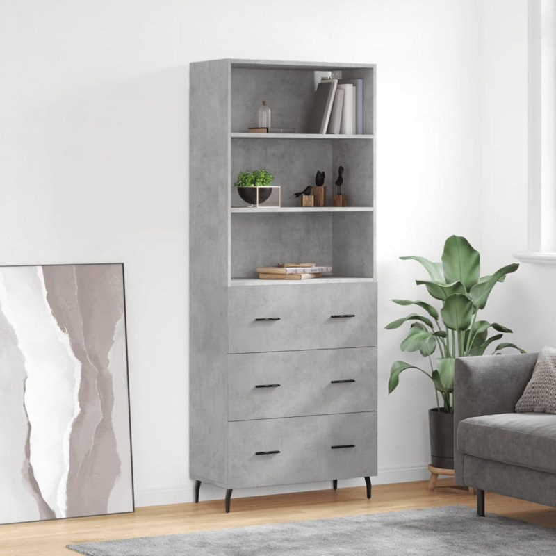Myakka 69.5cm Wide 3 Drawer Highboard, Concrete Grey