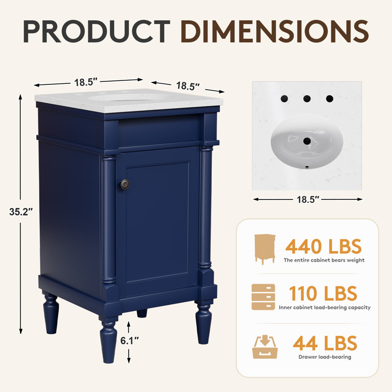 19'' Single Bathroom Vanity with Engineered Stone Top, Blue