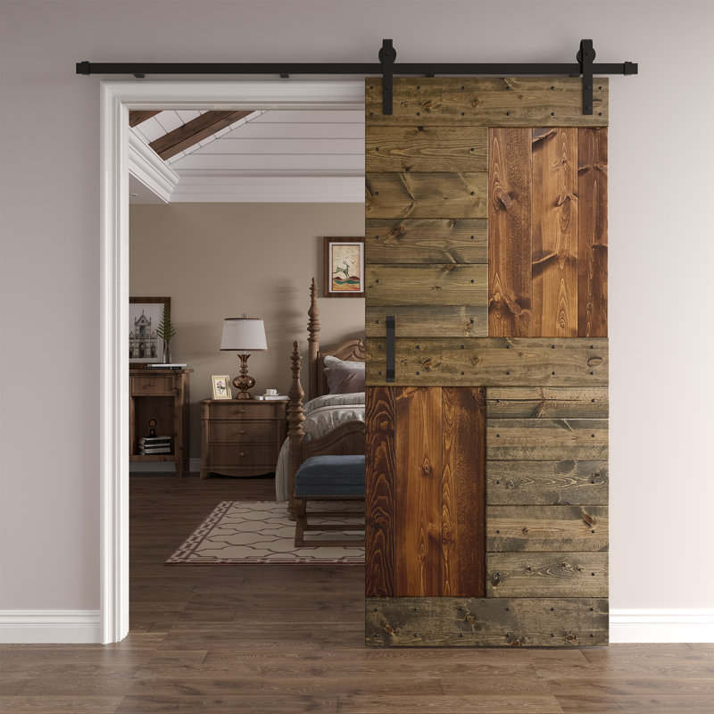 Porte de grange coulissante en bois de pin noueux S Series sans trousse de quincaillerie, 36 po x 84 po