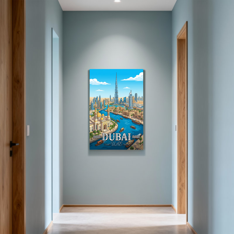 Paysages pittoresques et urbains de la ville, avec Burj Khalifa et les voies d'eau, H 18 po x l 12 po