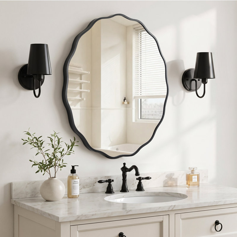 Miroir rond en aluminium, Noir, 28 po x 28 po
