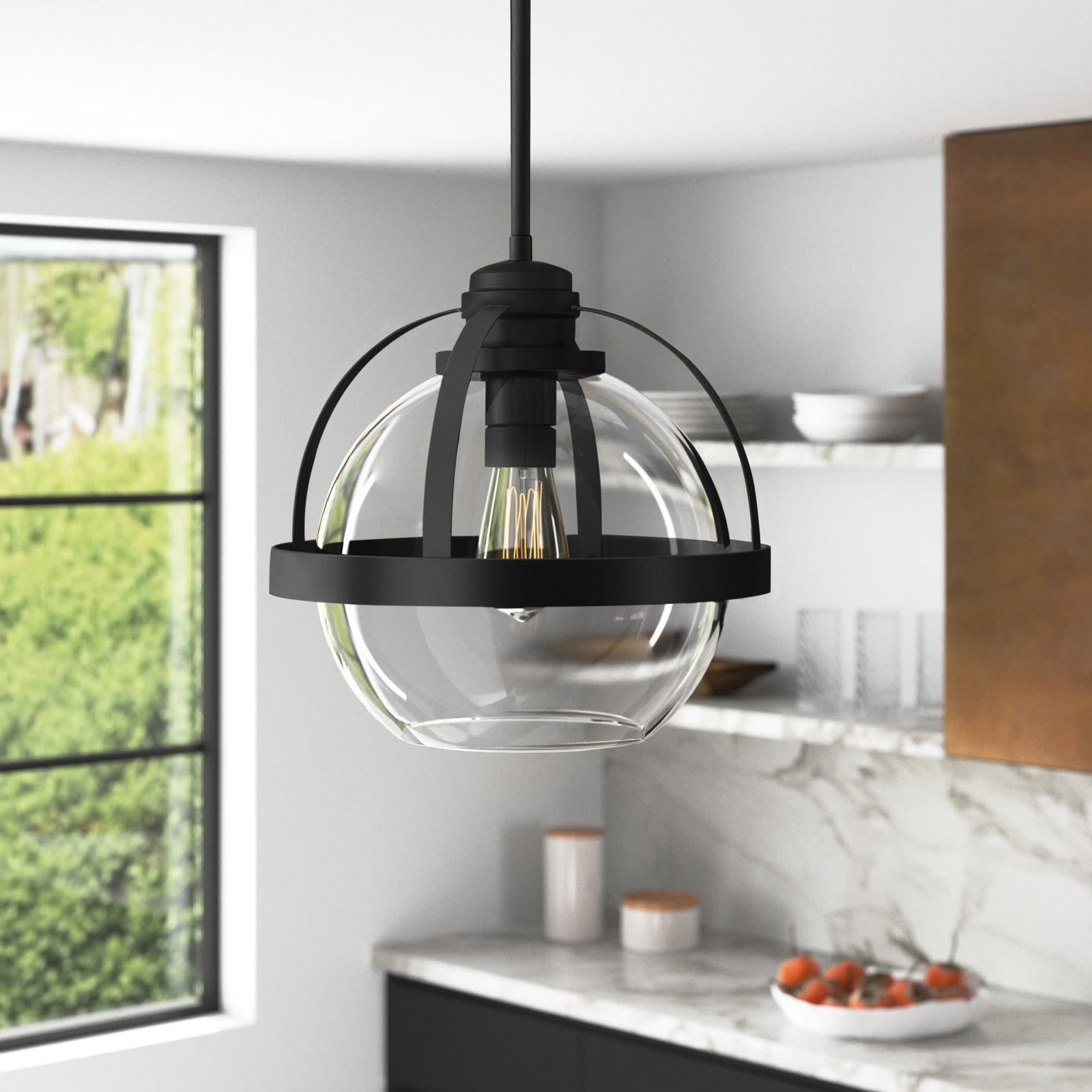 Single Light Glass Dimmable Pendant, Matte Black