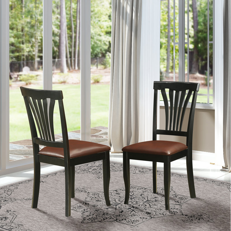 Avon Dining Chairs - Faux Leather Upholstered Wooden Chairs, Set of 2, Black, Black, Faux Leather