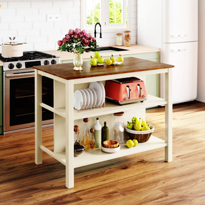 Topmax Solid Wood Rustic 45" Stationary Kitchen Island(No Include Stool)