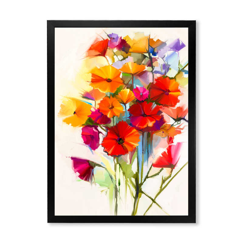 «Abstract Paintbrush Spring Flower Bouquet VI», art mural traditionnel sur toile, Toile avec cadre noir