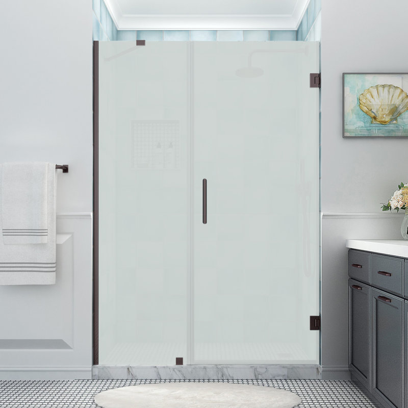Belmore XL 53.25 - 54.25 in. x 80 in. Frameless Hinged Shower Door with Ultra-Bright Glass, Frosted Glass, Bronze