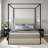 Metal Canopy Bed with Tall Corduroy Upholstered Headboard and Four Poster-920403527-933042638