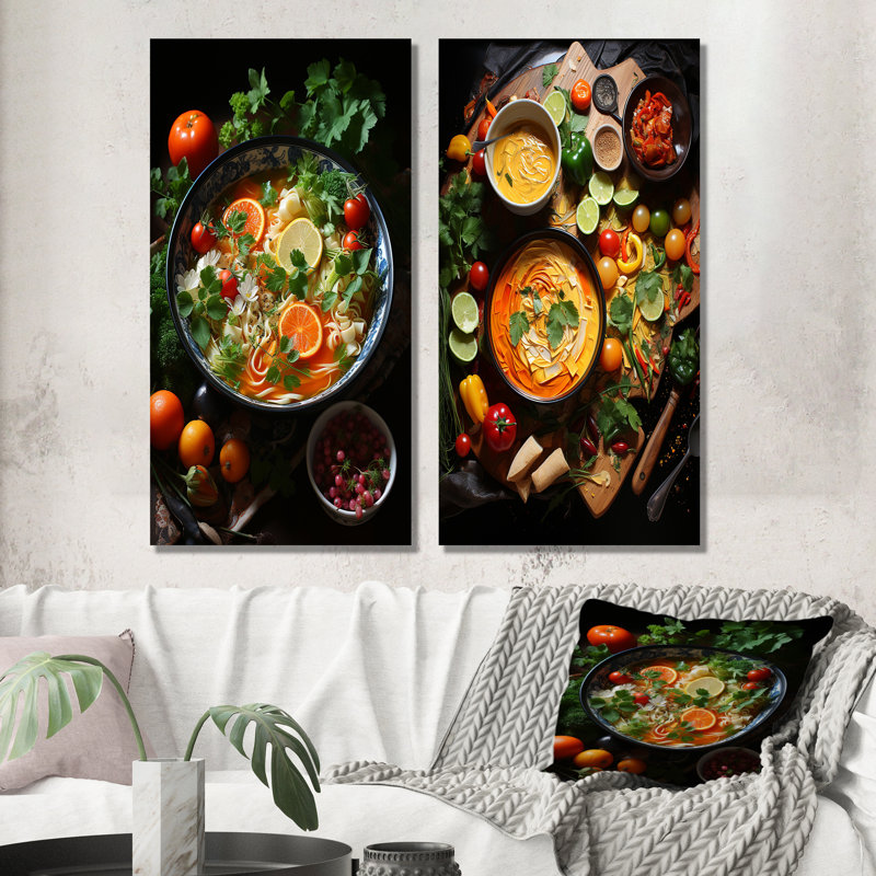 Vegetation Soup Charm - Soup Canvas Art Print Set Of 2, 28" H x 25" W, Wrapped Canvas