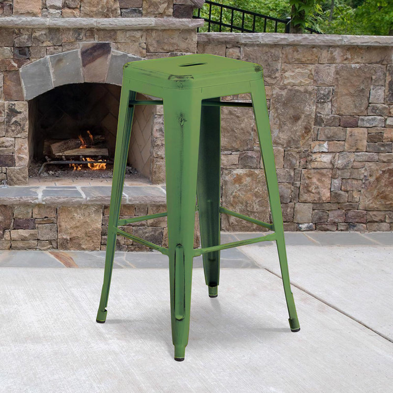Angelinamarie 30" Industrial Style Bar Stool - Set of 4 - Modern Metal Bar Height, Green