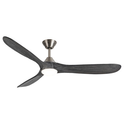 3 Blade Gray Solid Wood Ceiling Fan With Light And Remote Control