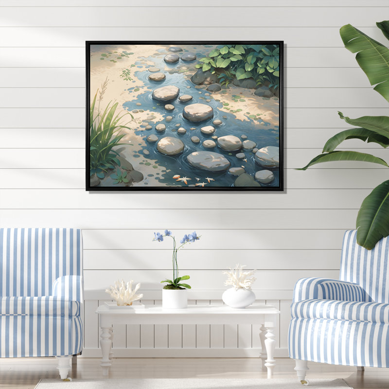 Océan aux nuances sur toile, H 34 po x l 44 po x P 1,5 po, Cadre flottant noir
