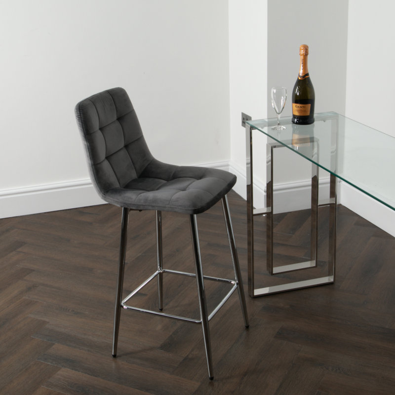 Olsburg Upholstered Counter Stool with Metal Frame, Chrome, Grey