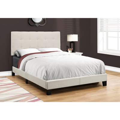 Lit double tapissier de chambre à coucher en lin beige délicat avec pieds noirs fiables