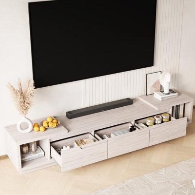 Extendable Tv Stand With Drawers, Contemporary Tv Stand With Up To 100“ Tv, Adjustable Length Entertainment Center, Modern Media Console For Living Room, White (Extendable: 65.75 ”W - 102.95 "W)