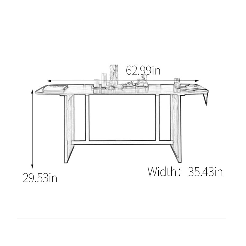 Table de salle à manger en rotin et bois massif, H 29,53 po x L 62,99 po x l 35,43 po